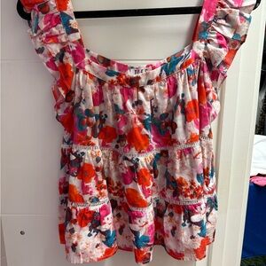 TCEC Red and Pink Ruffled Sleeveless Blouse